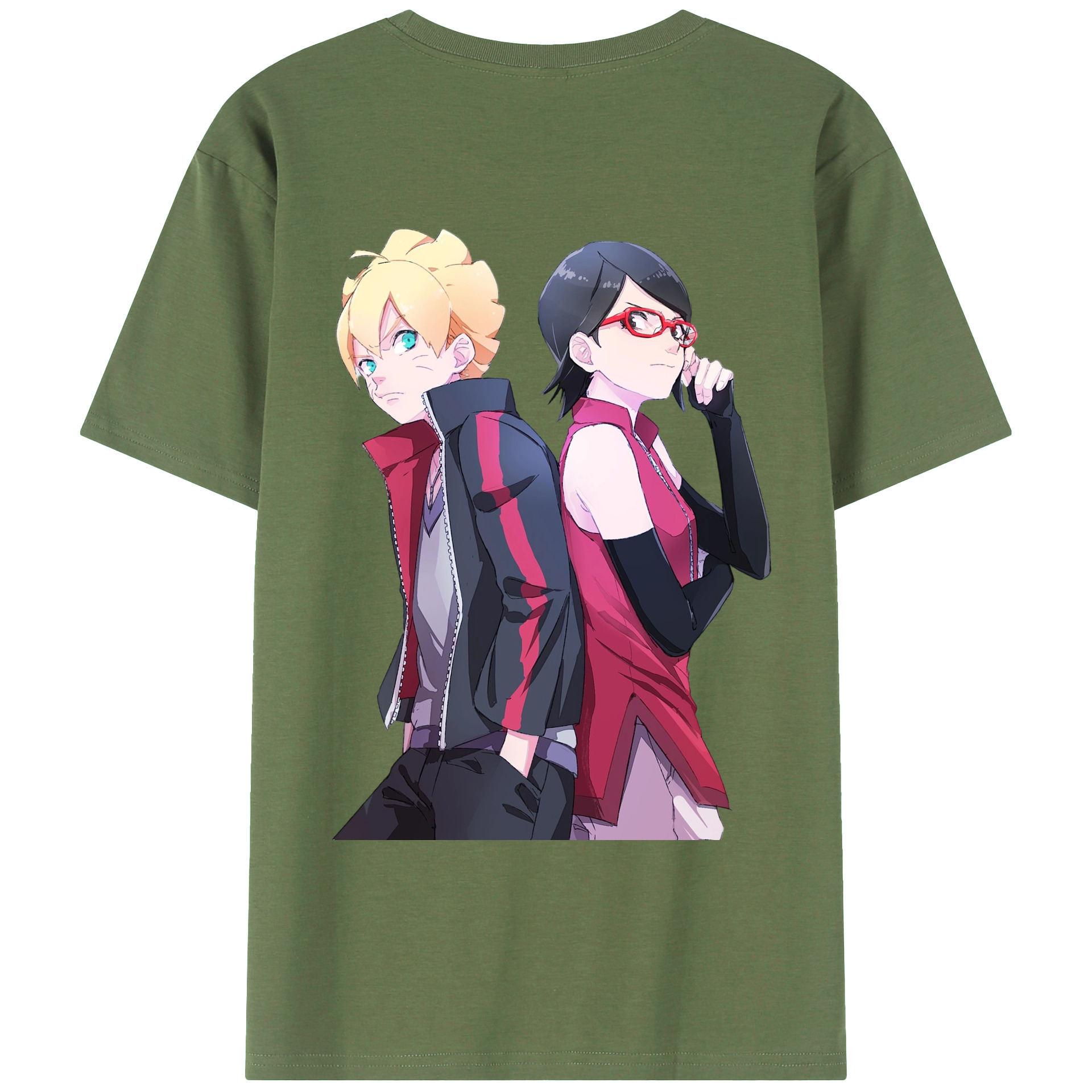 （画像用） NARUTO -ナルト- うちは サラダ Uchiha Sarada 綿100％ メンズ半袖Tシャツ（バックプリント） 通気性